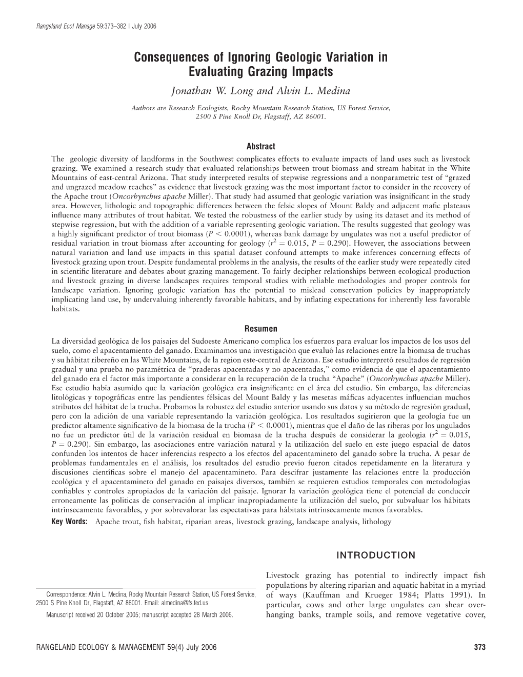 Consequences of Ignoring Geologic Variation in Evaluating Grazing Impacts Jonathan W