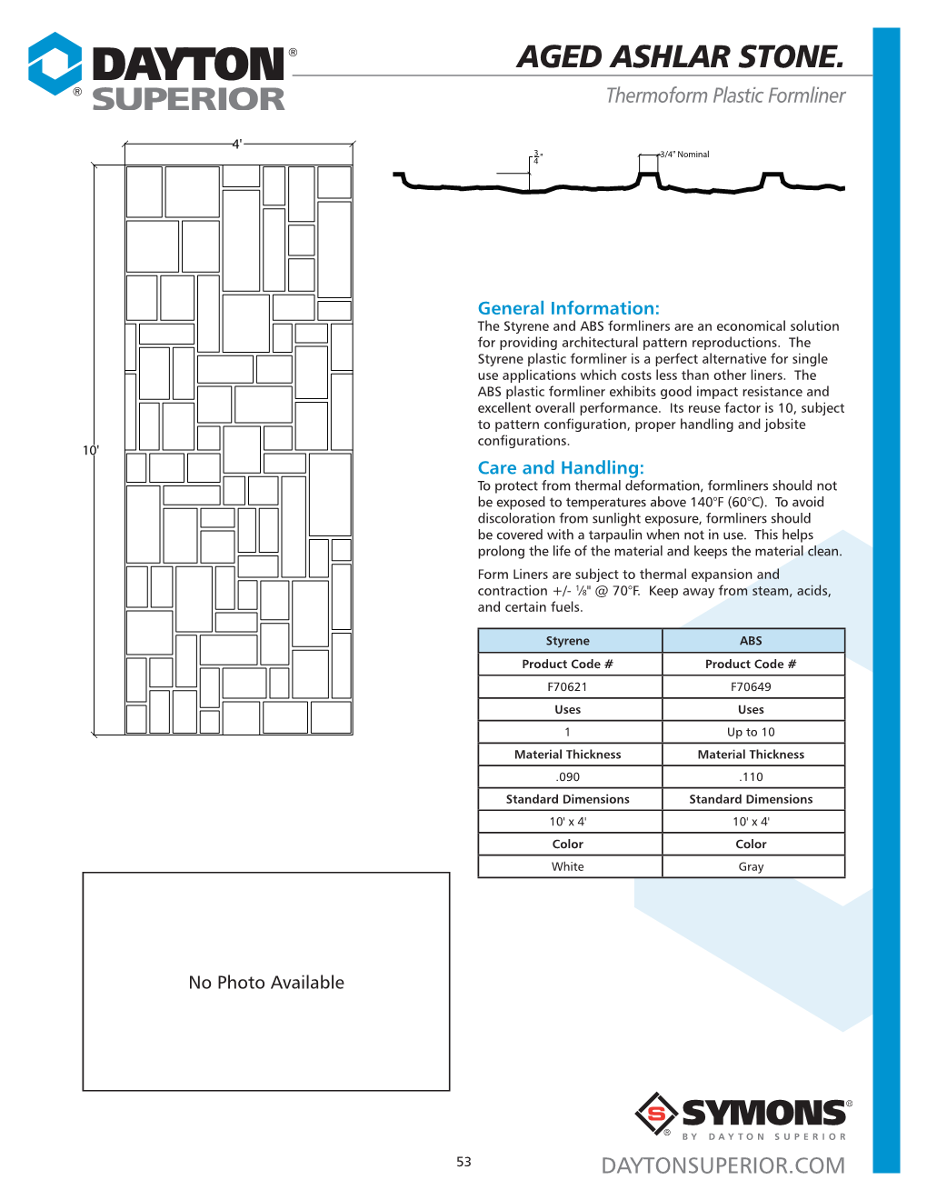 AGED ASHLAR STONE. ® Thermoform Plastic Formliner