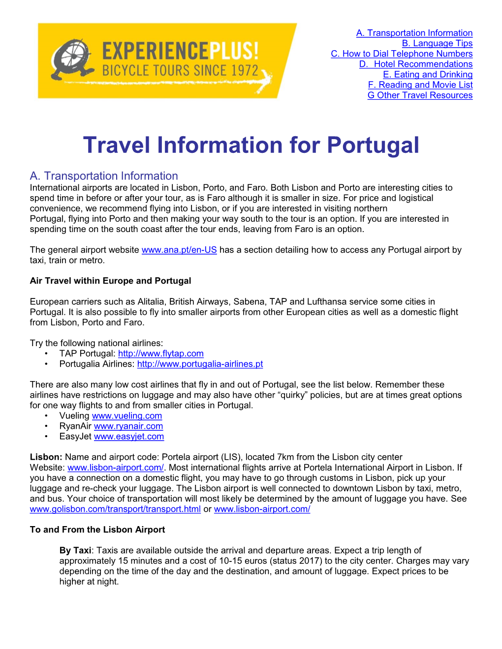 Travel Information for Portugal