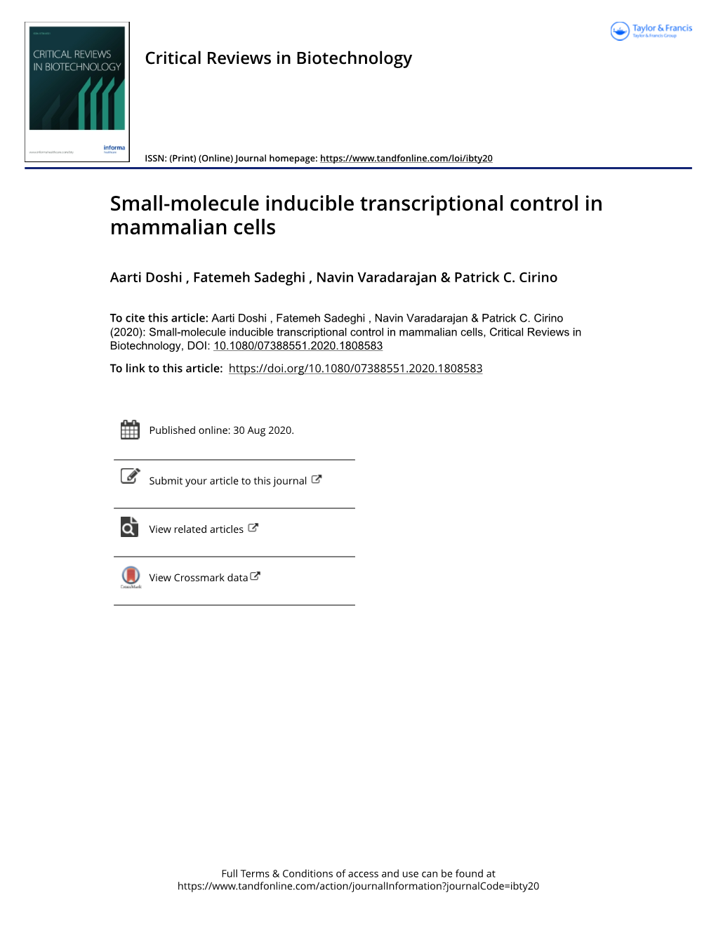 Small-Molecule Inducible Transcriptional Control in Mammalian Cells