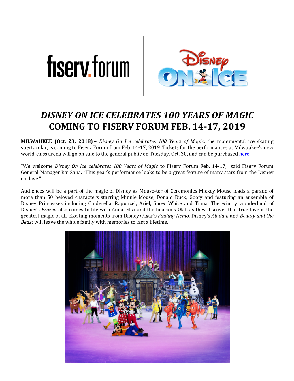 Disney on Ice Celebrates 100 Years of Magic Coming to Fiserv Forum Feb