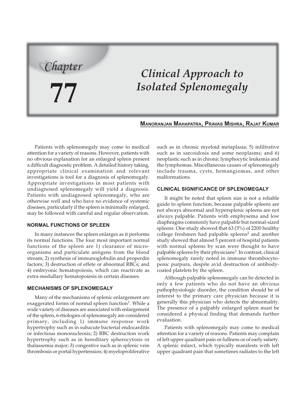 Clinical Approach to Isolated Splenomegaly 441