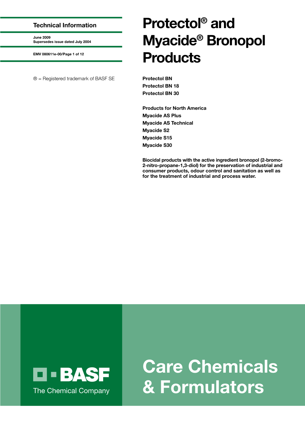 Bronopol EMV 080611E-00/Page 1 of 12 Products