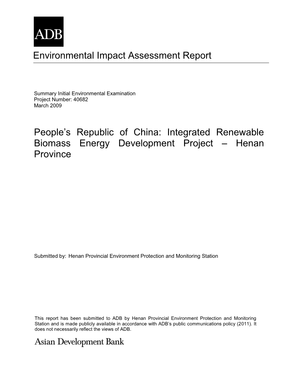 Environmental Impact Assessment Report People's Republic of China