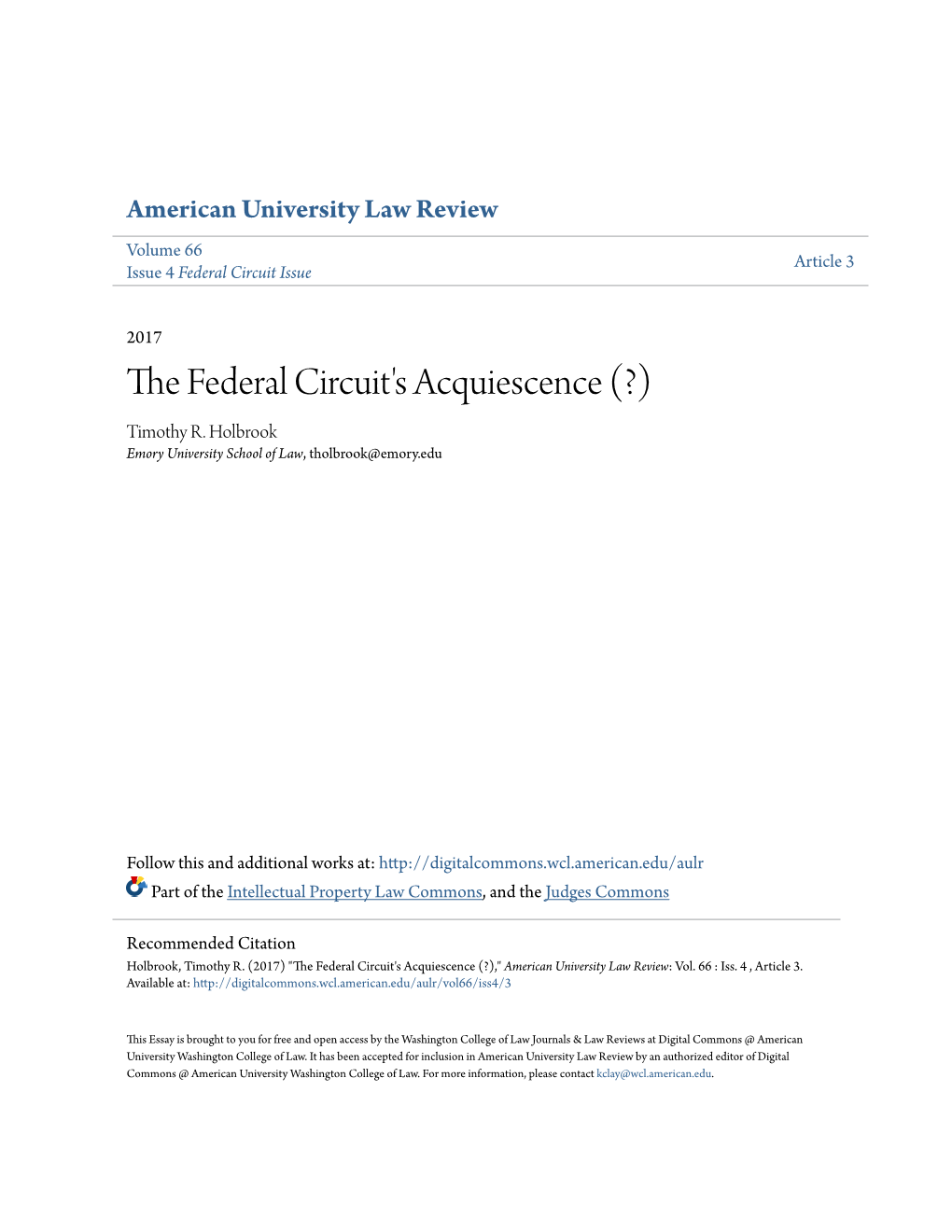 The Federal Circuit's Acquiescence