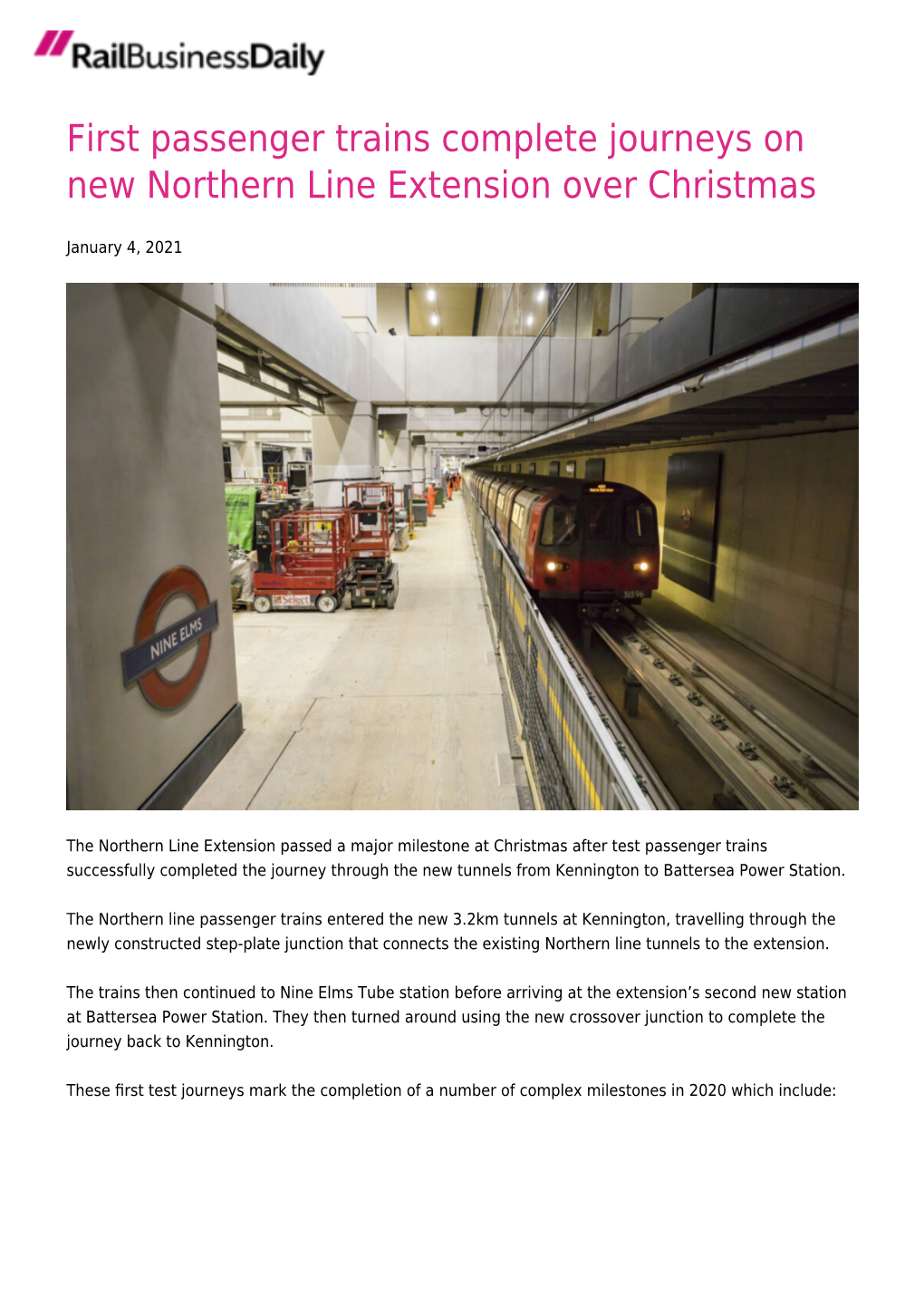 First Passenger Trains Complete Journeys on New Northern Line Extension Over Christmas