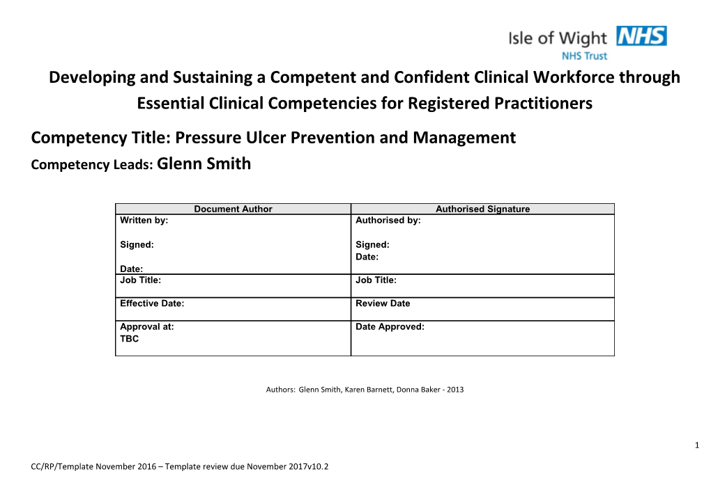 Competency Title: Pressure Ulcer Prevention and Management