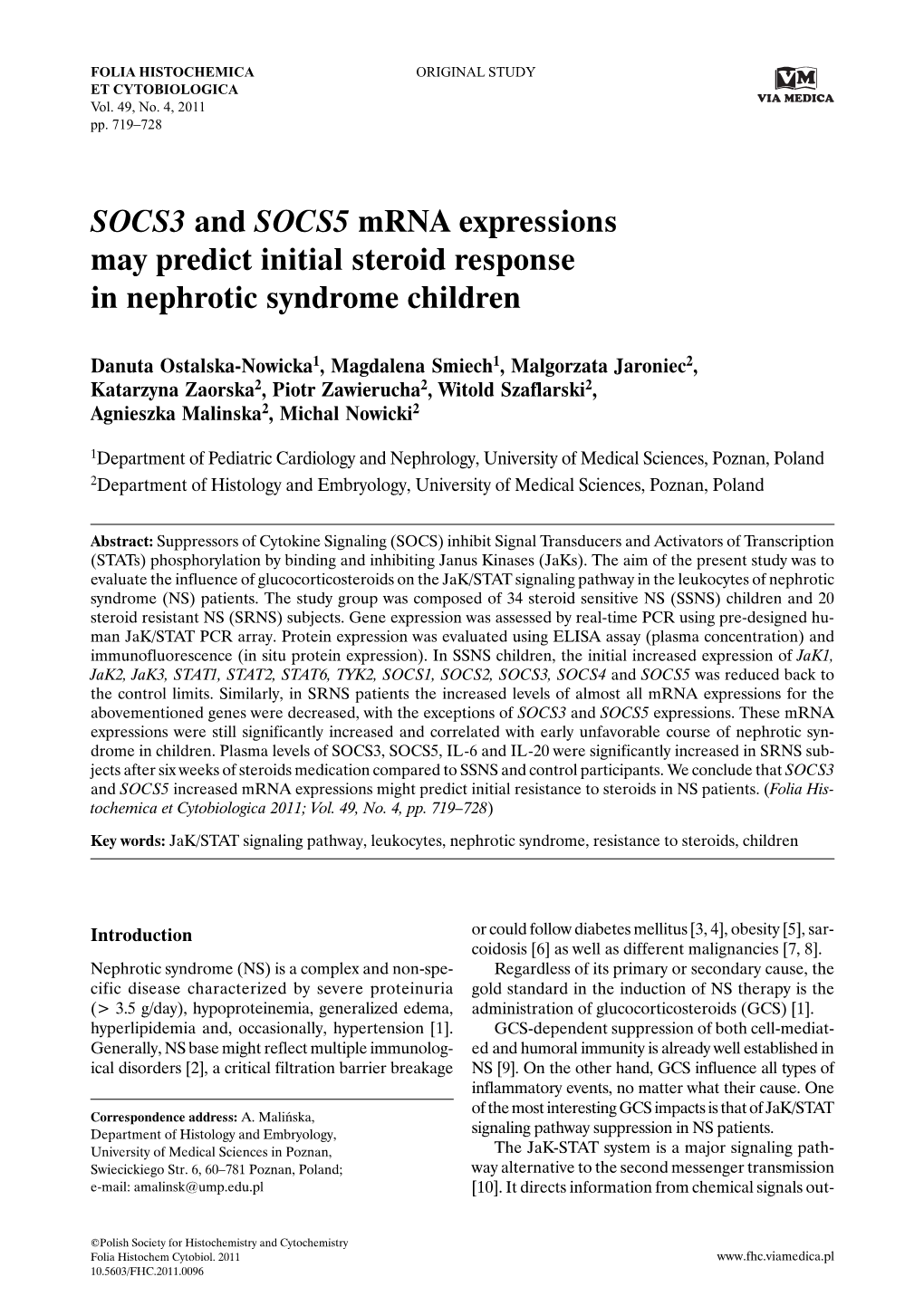 SOCS3 and SOCS5 Mrna Expressions May Predict Initial Steroid Response in Nephrotic Syndrome Children