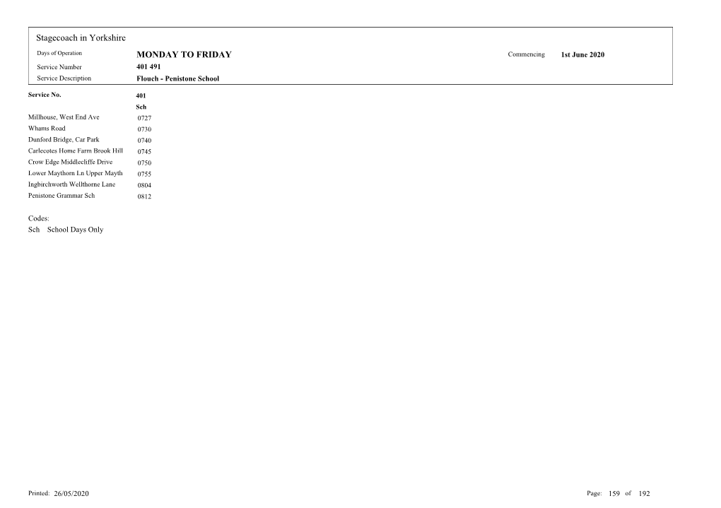 MONDAY to FRIDAY Stagecoach in Yorkshire