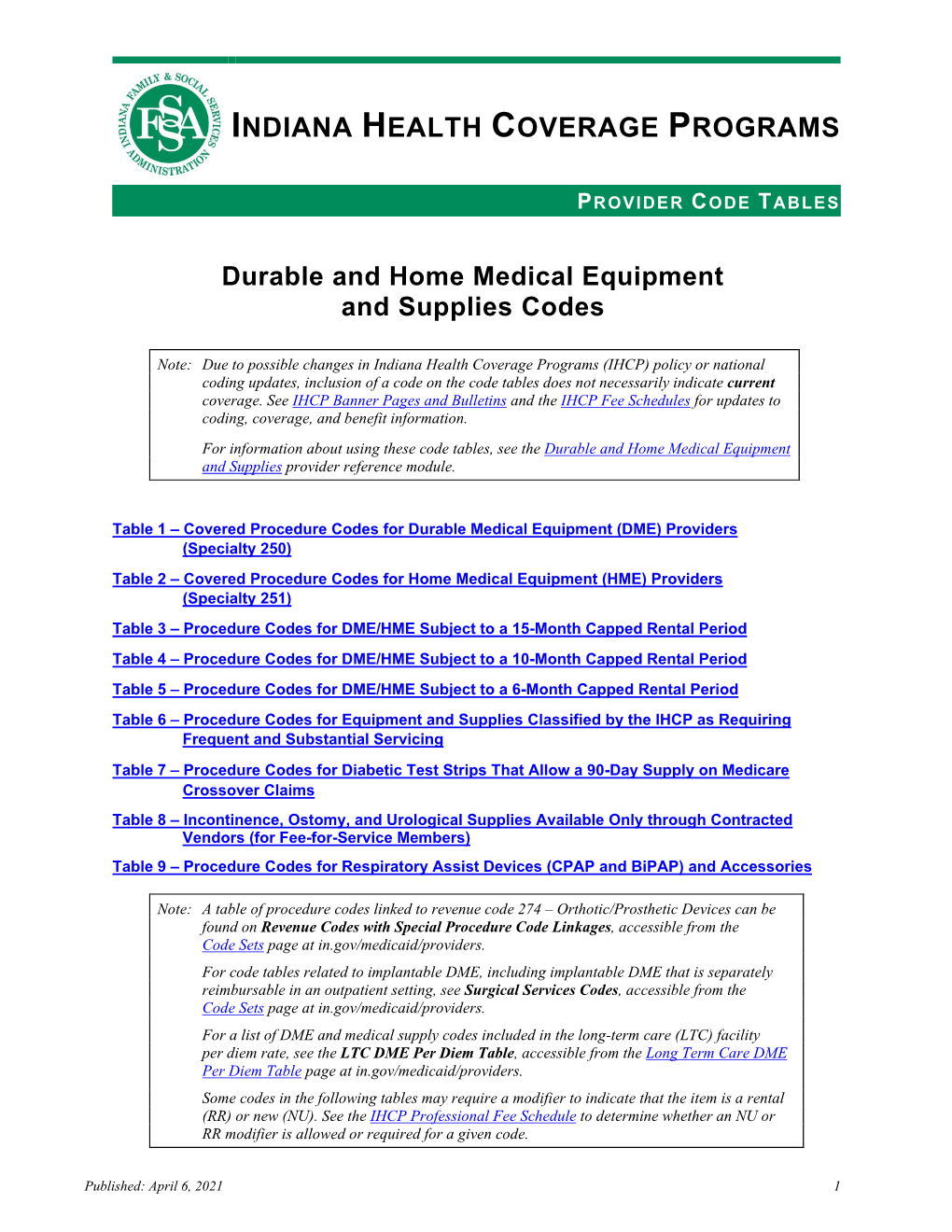 Durable and Home Medical Equipment Codes