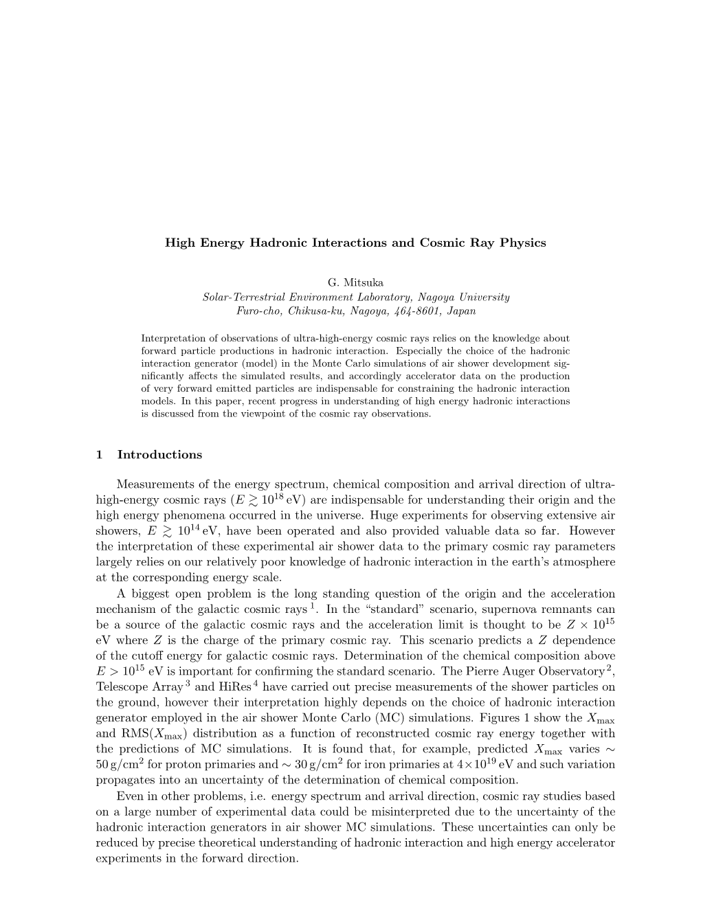 High Energy Hadronic Interactions and Cosmic Ray Physics