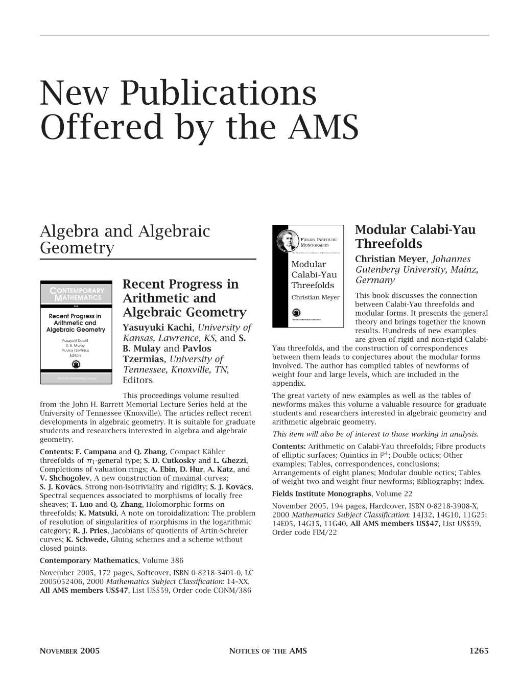 New Publications Offered by the AMS