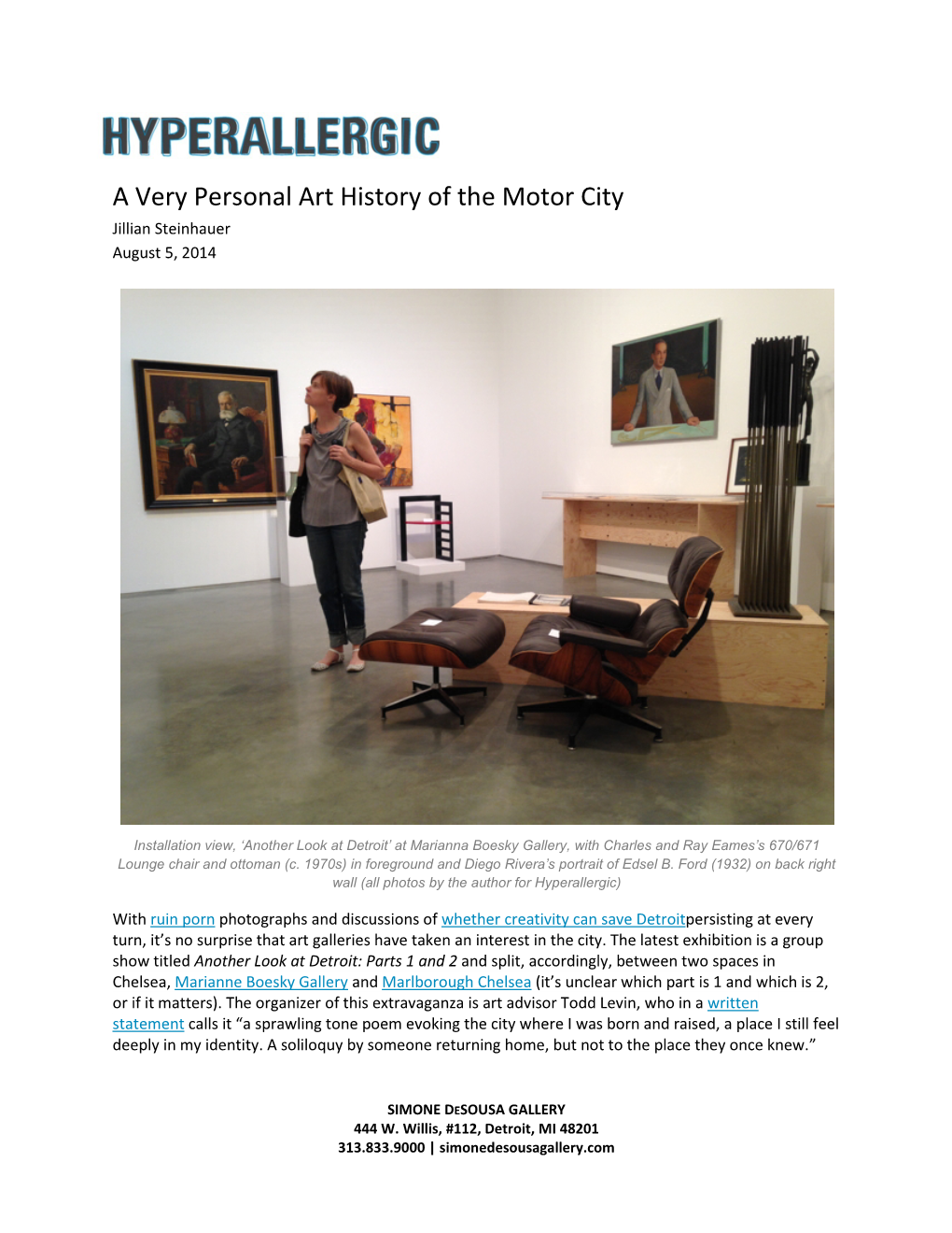 A Very Personal Art History of the Motor City Jillian Steinhauer August 5, 2014