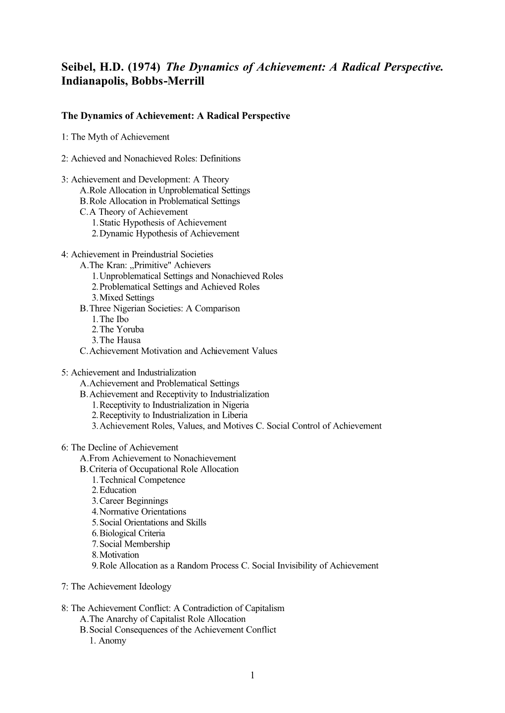 Dynamics of Achievement 1974