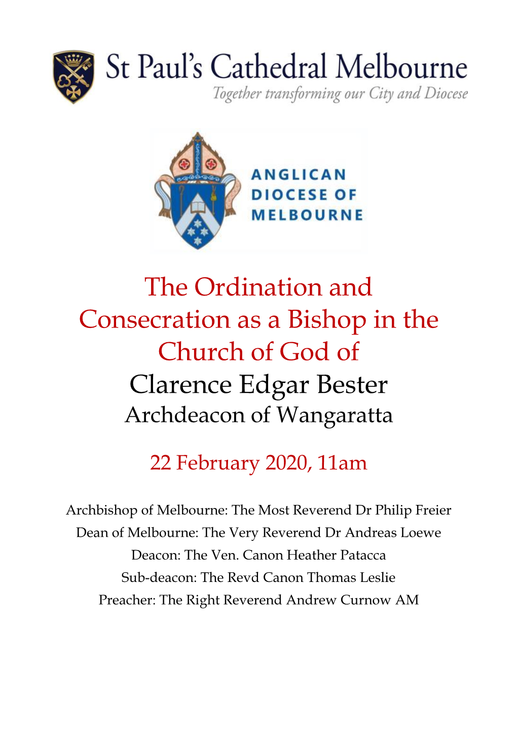 Consecration of Clarence Bester (Wangaratta)