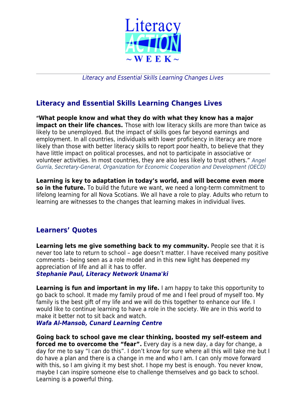 Literacy Action Week Literacy and Empowerment