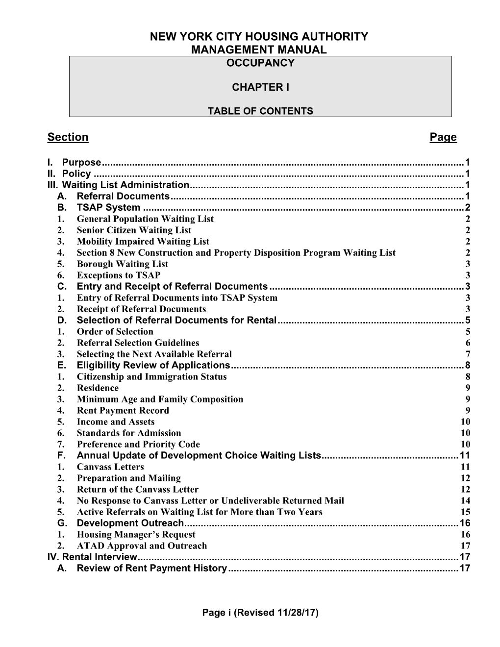 Management Manual Chapter I, Section XI