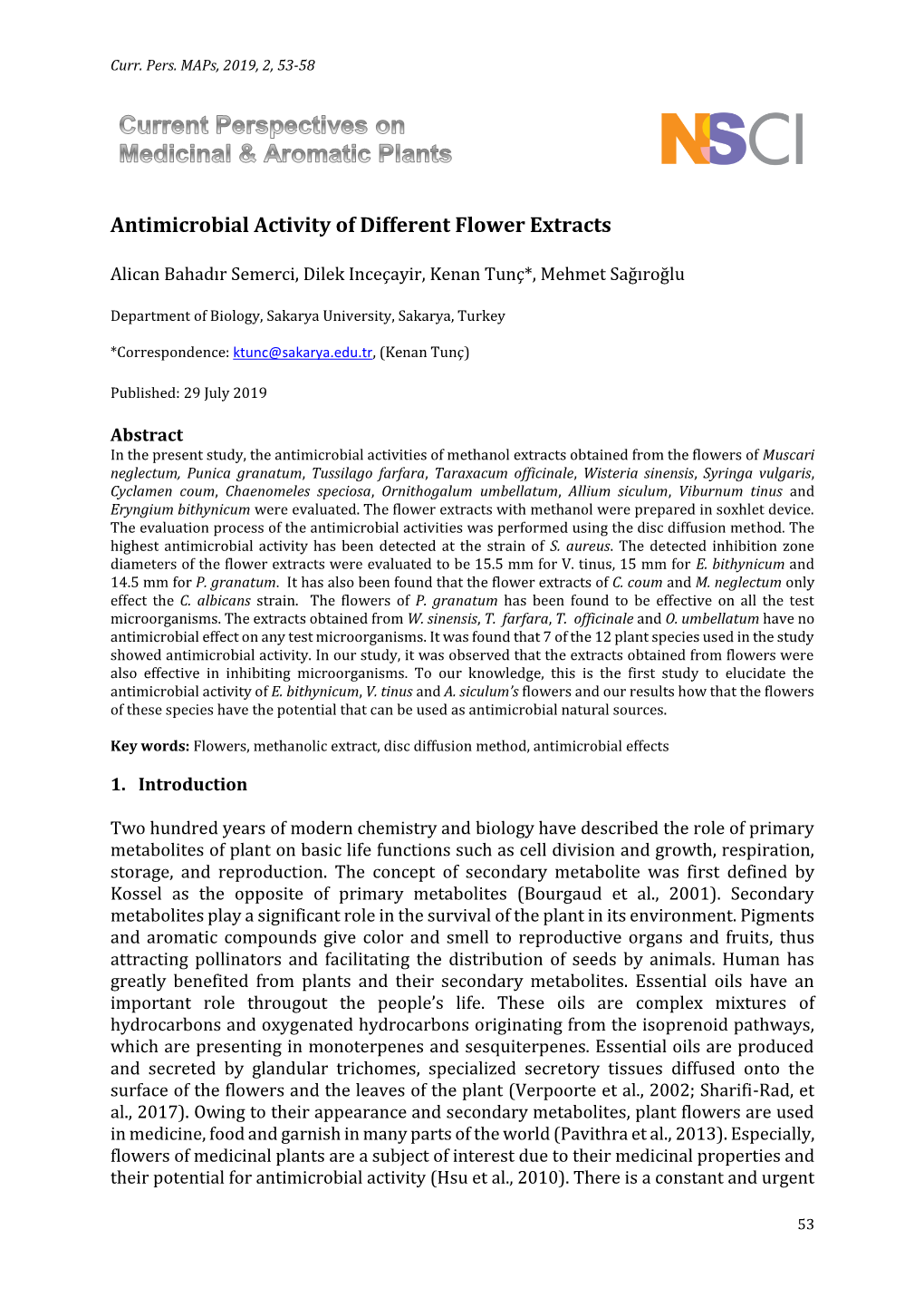 Antimicrobial Activity of Different Flower Extracts