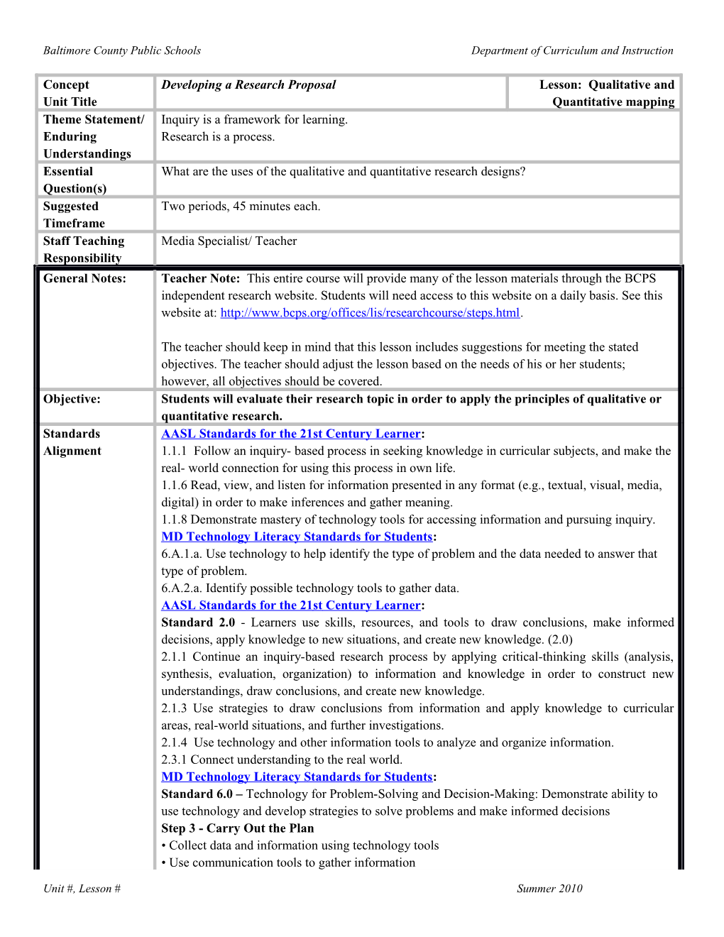 Baltimore County Public Schools Department of Curriculum and Instruction s3