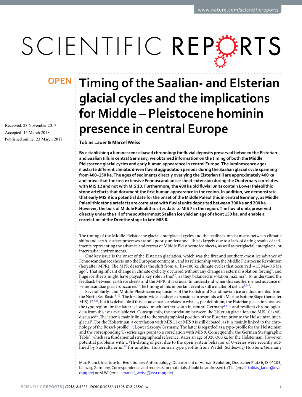 Timing of the Saalian- and Elsterian Glacial Cycles and The