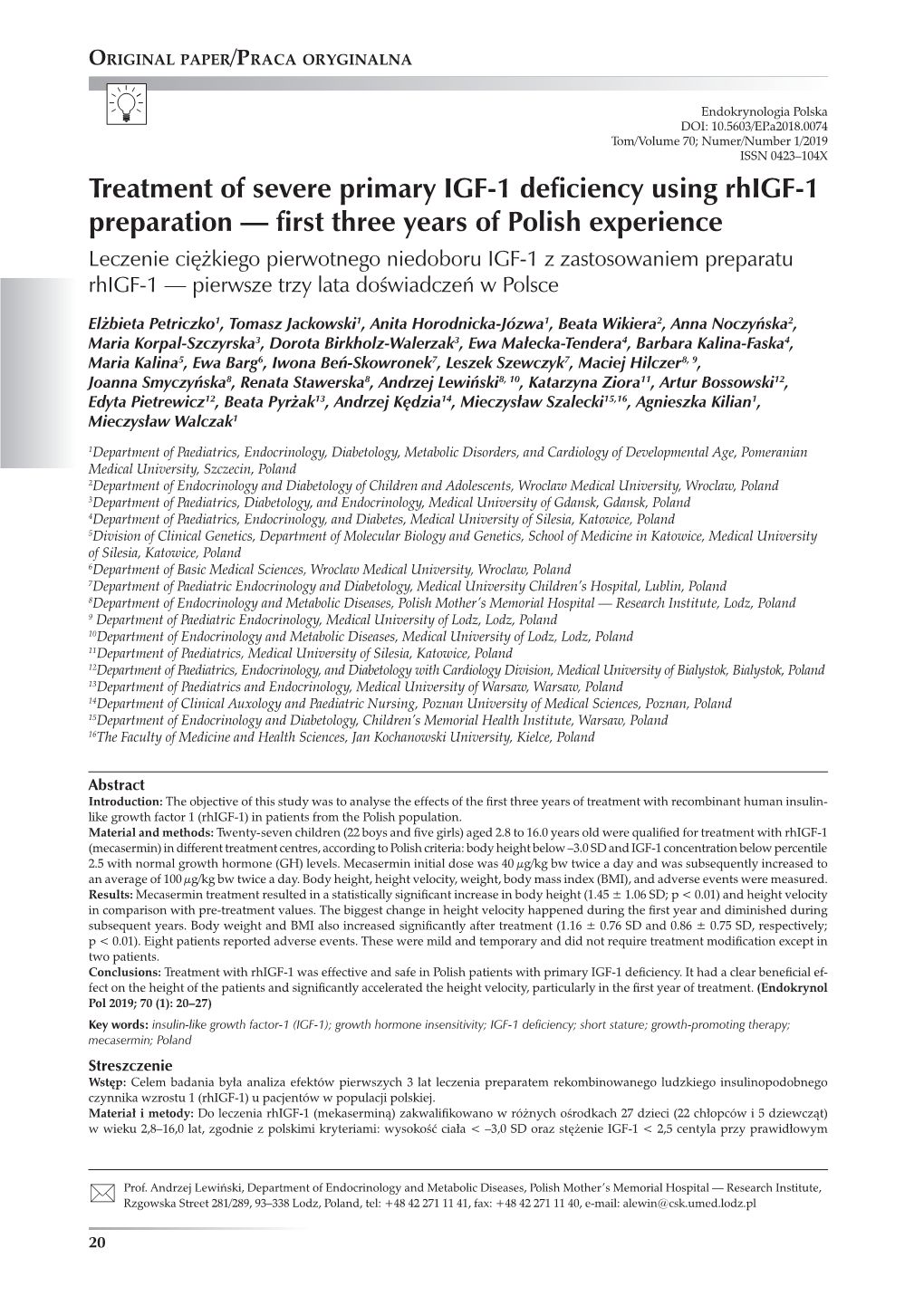 Treatment of Severe Primary IGF-1 Deficiency Using Rhigf-1 Preparation