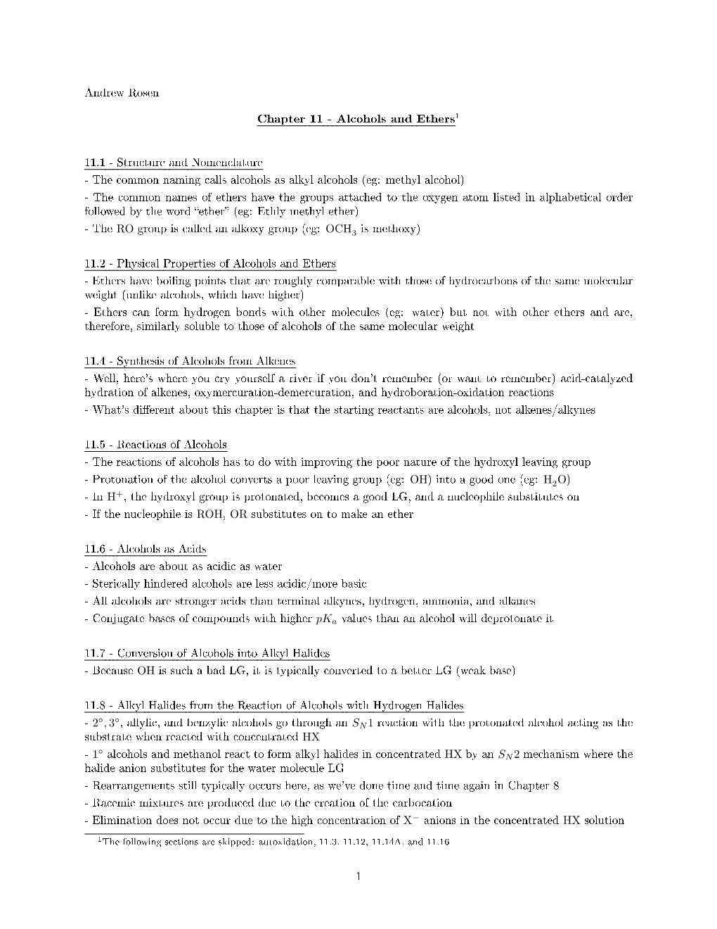 Chapter 11 - Alcohols and Ethers1