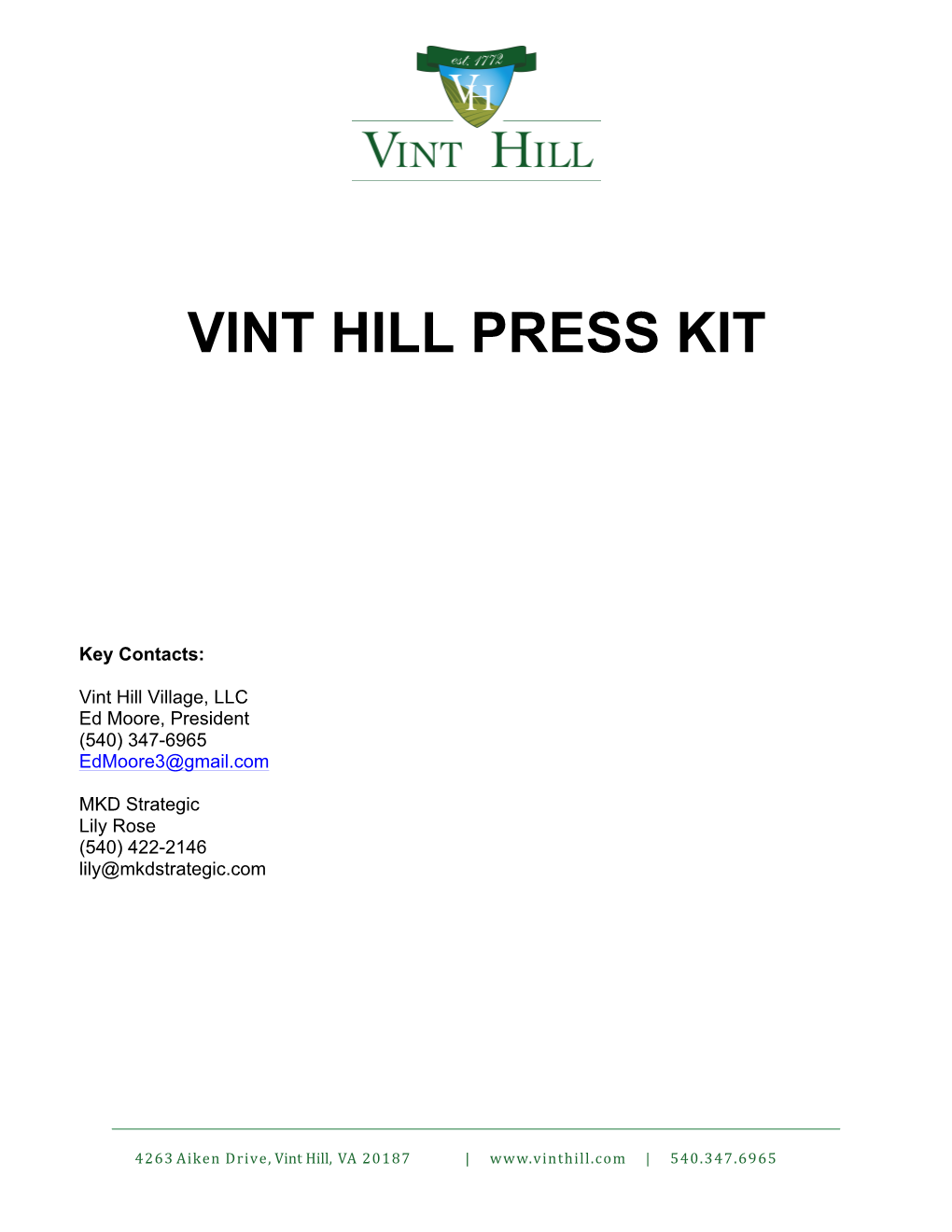 Vint Hill Press Kit