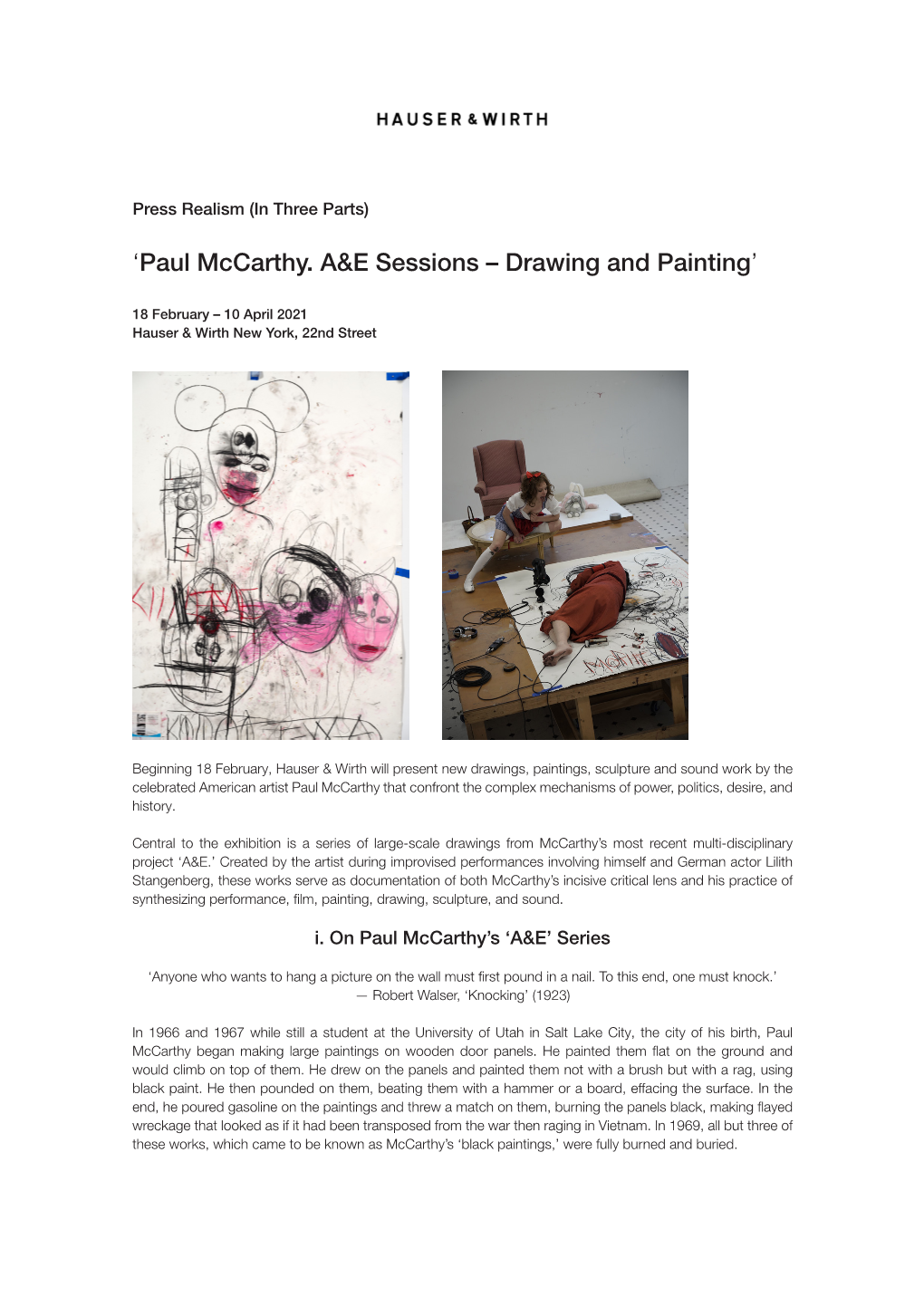 'Paul Mccarthy. A&E Sessions – Drawing and Painting'