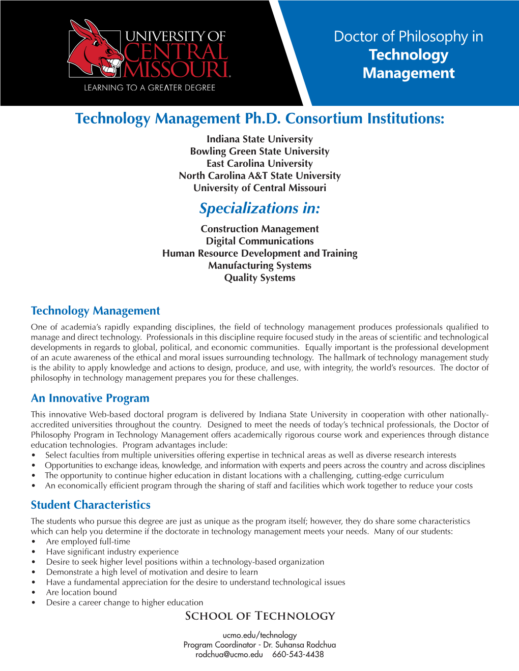 Doctor of Philosophy in Technology Management