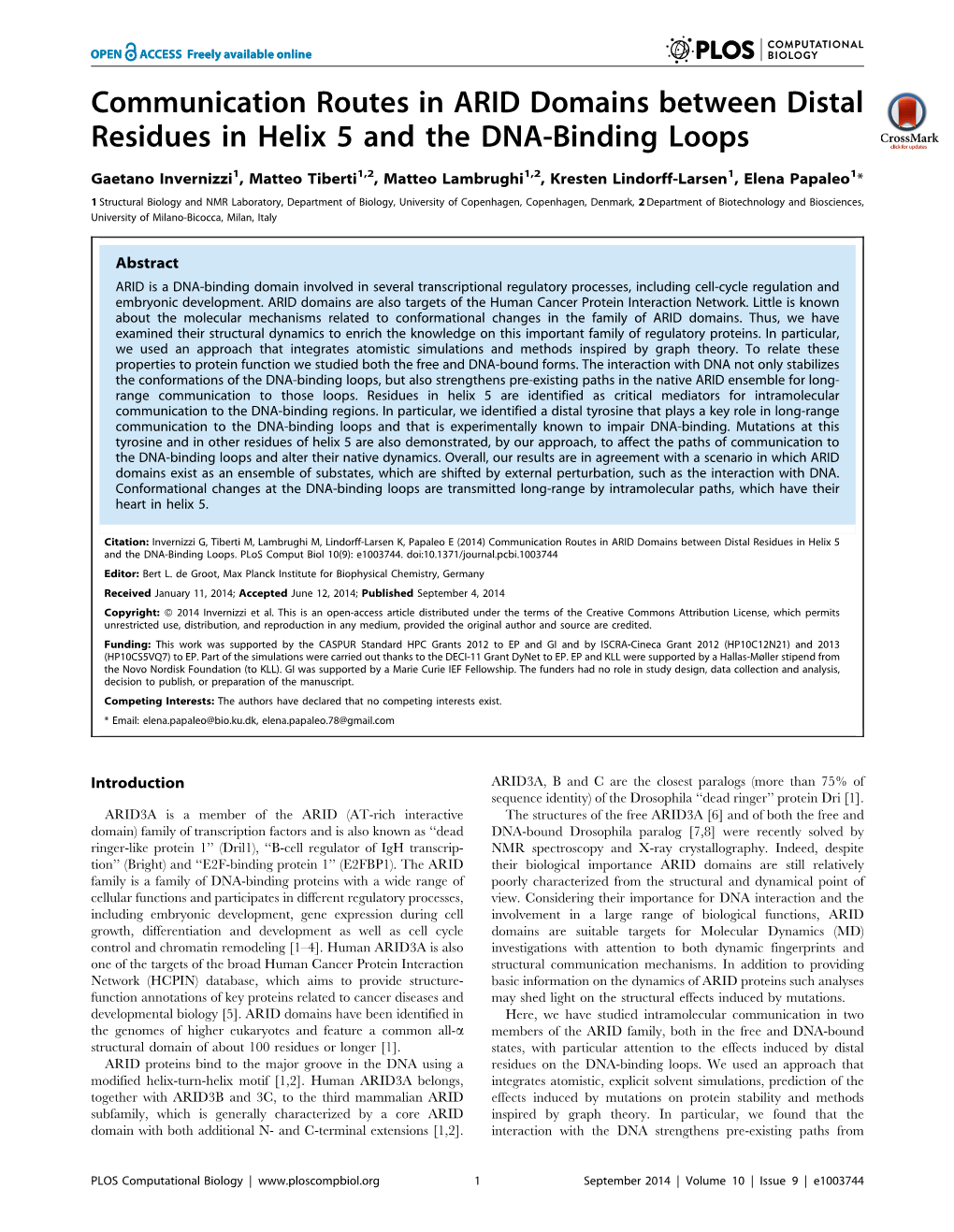 Communication Routes in ARID Domains Between Distal Residues in Helix 5 and the DNA-Binding Loops