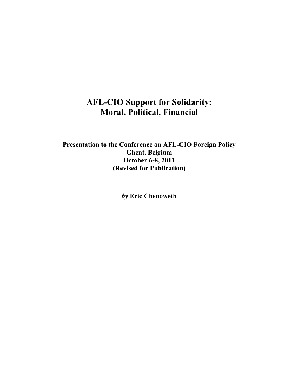 AFL-CIO Support for Solidarity: Moral, Political, Financial
