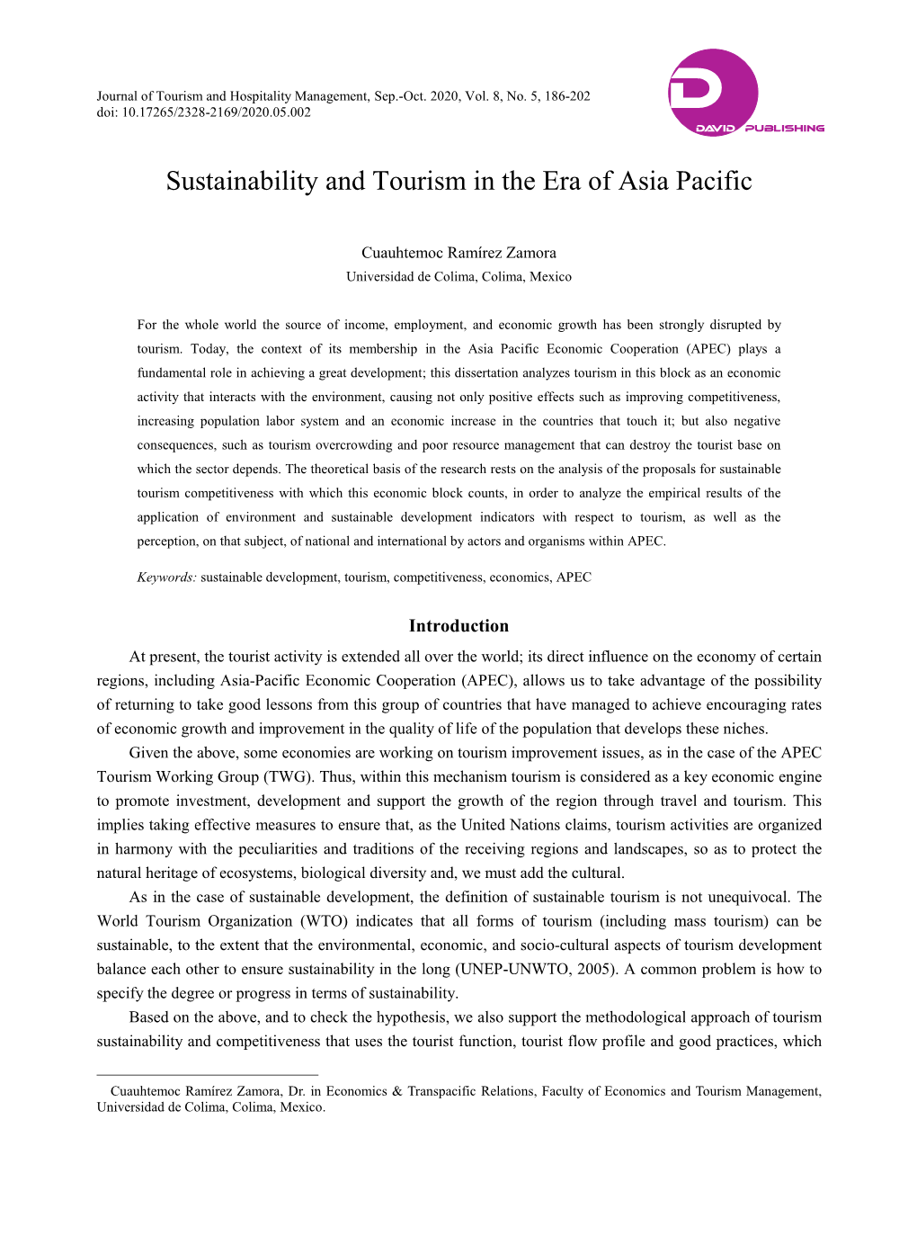 Sustainability and Tourism in the Era of Asia Pacific