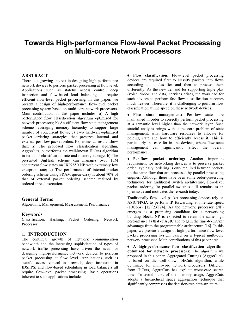 Towards High-Performance Flow-Level Packet Processing on Multi-Core Network Processors