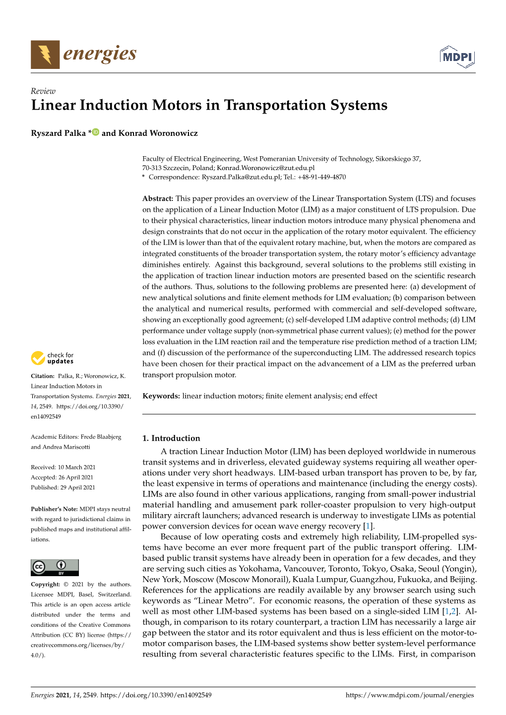 Linear Induction Motors in Transportation Systems