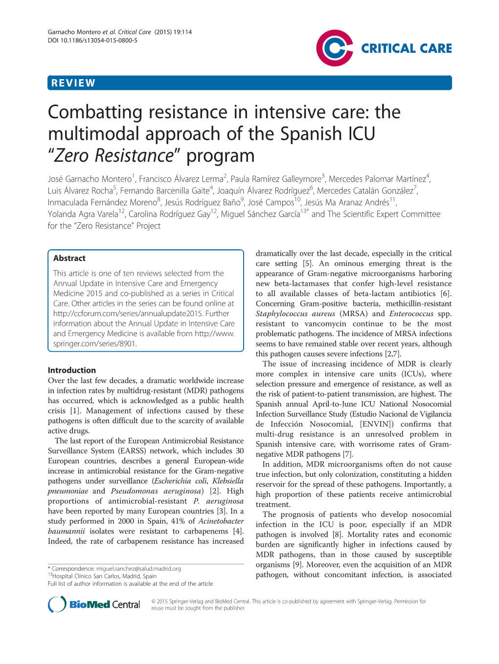 Combatting Resistance in Intensive Care