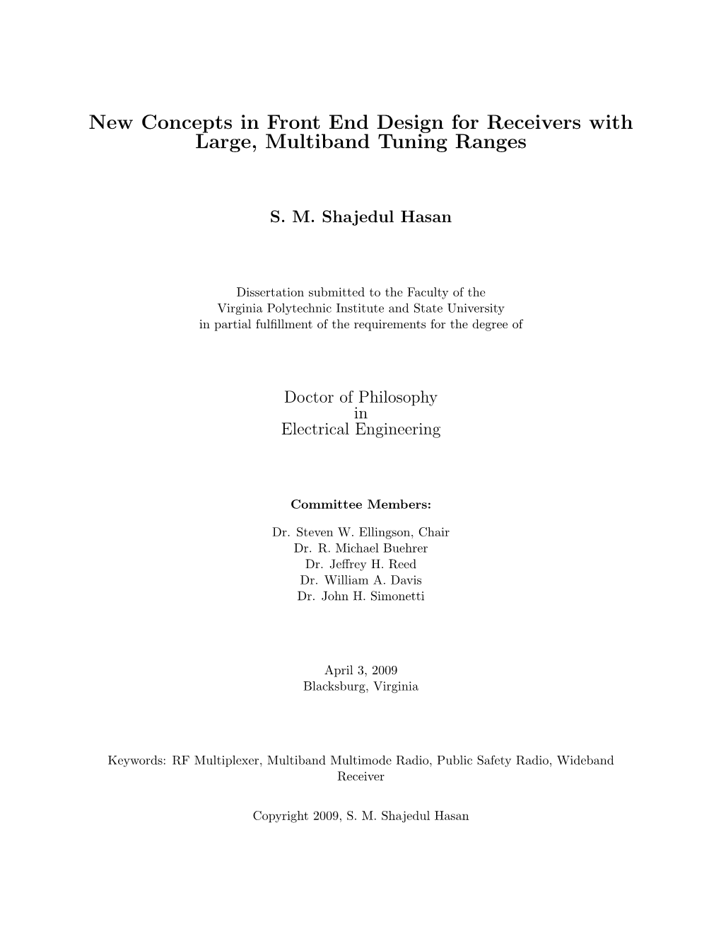 New Concepts in Front End Design for Receivers with Large, Multiband Tuning Ranges