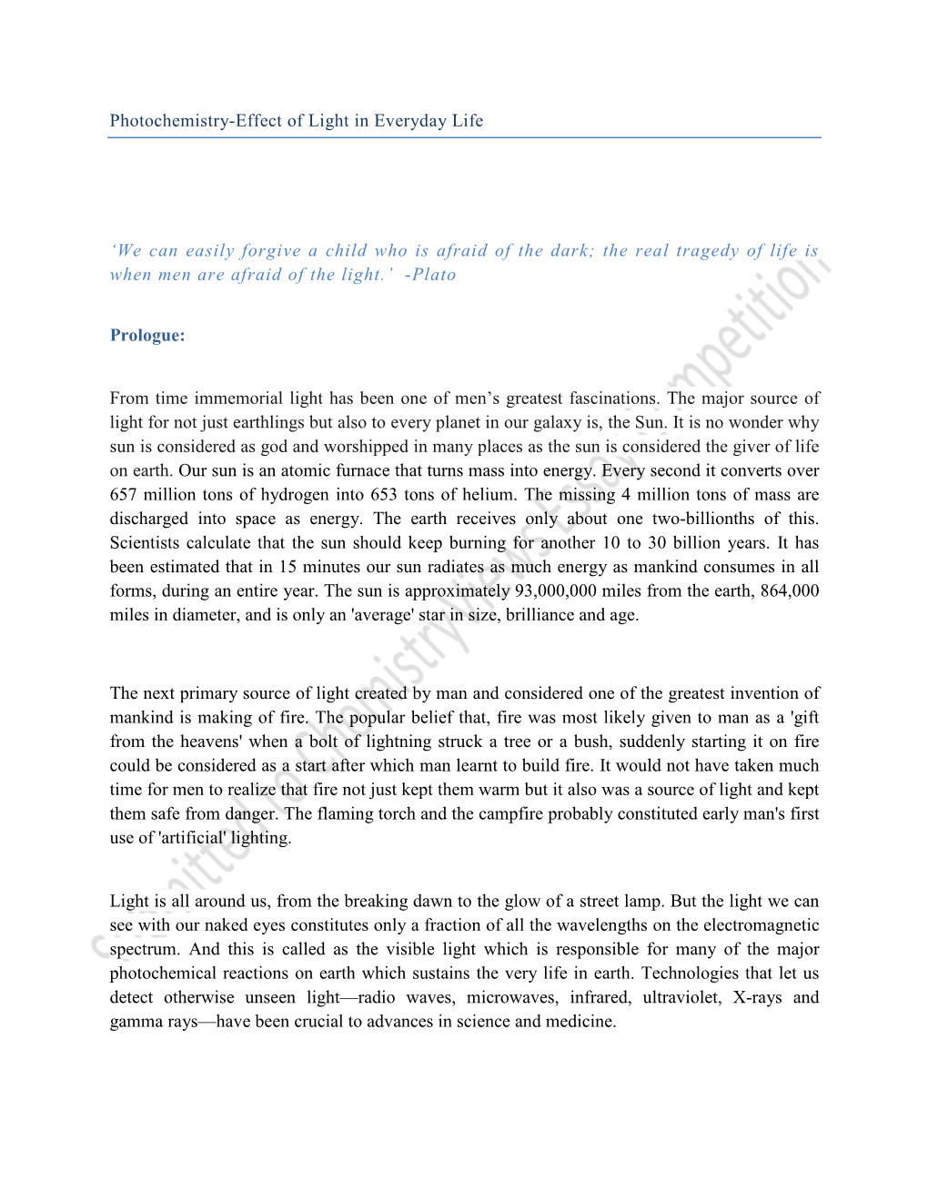 Photochemistry-Effect of Light in Everyday Life