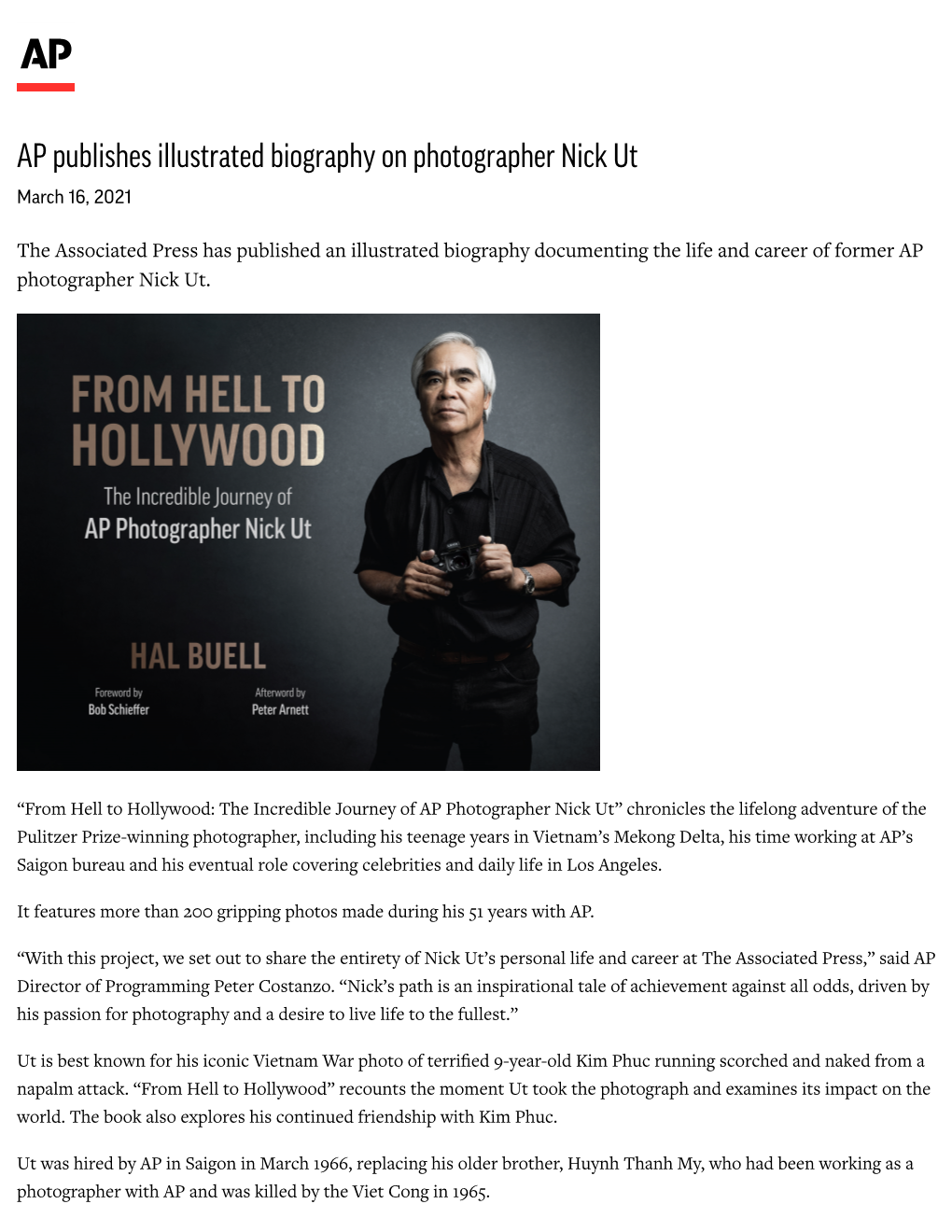 AP Publishes Illustrated Biography on Photographer Nick Ut March 16, 2021