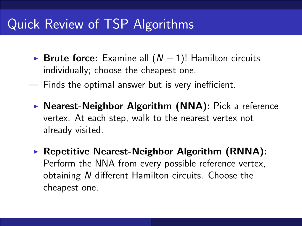 Quick Review of TSP Algorithms