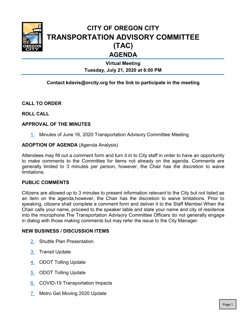 Transportation Advisory Committee (Tac)