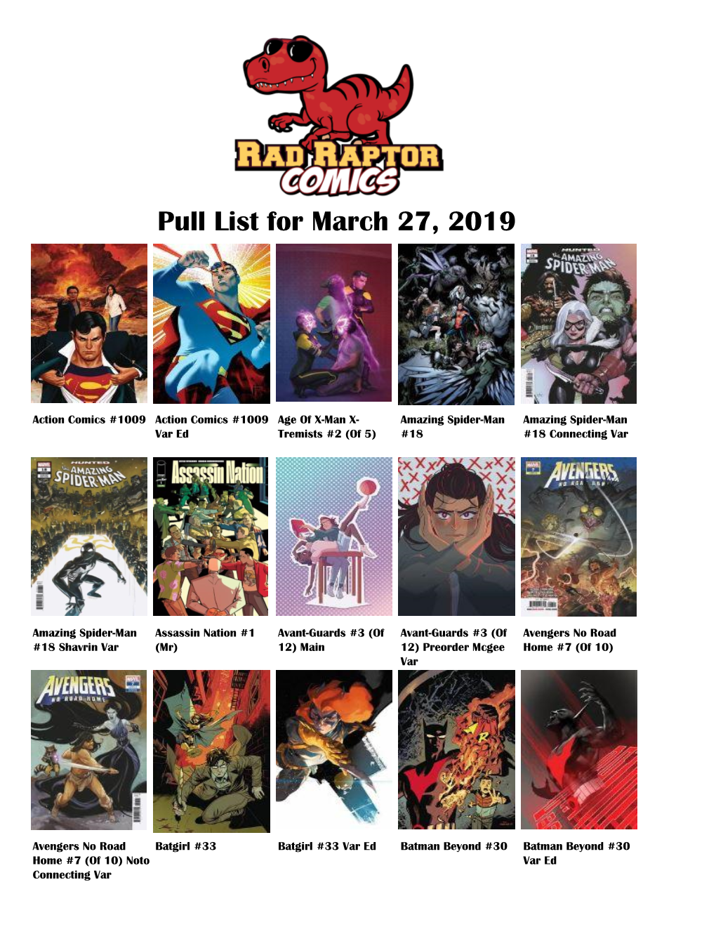 Pull List for March 27, 2019