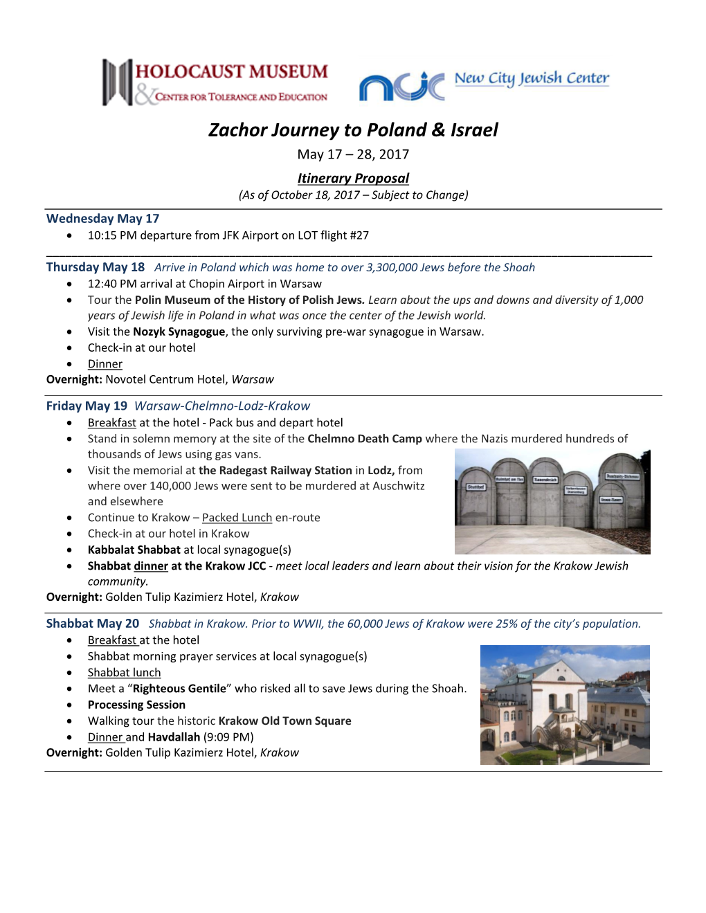 Zachor Journey to Poland & Israel