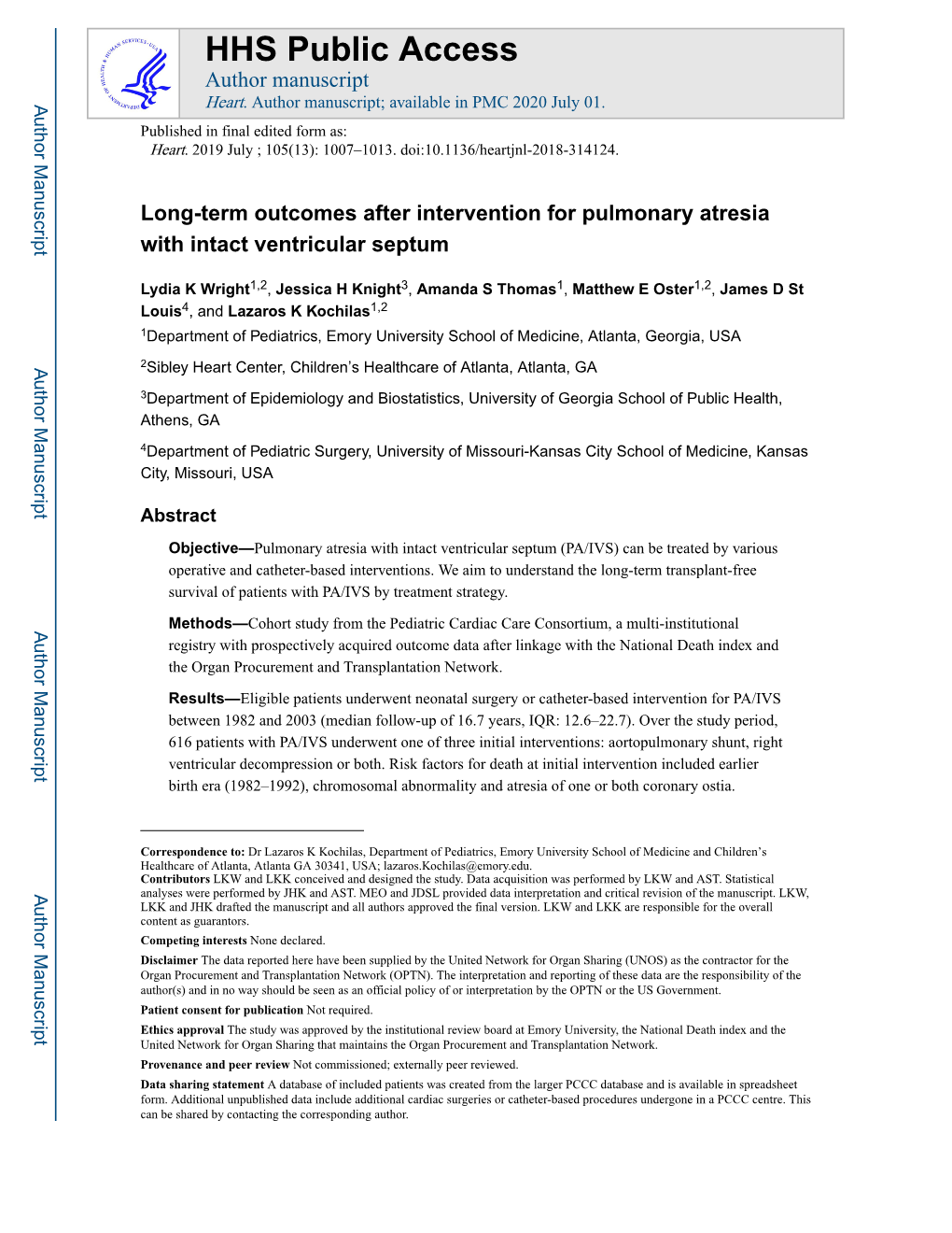 Long-Term Outcomes After Intervention for Pulmonary Atresia with Intact Ventricular Septum