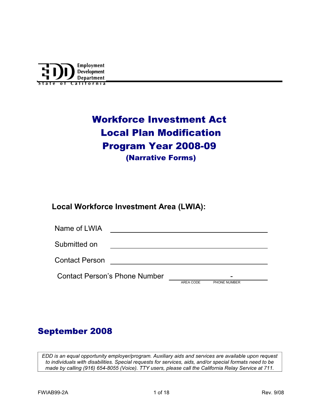 Local Workforce Investment Area (LWIA)