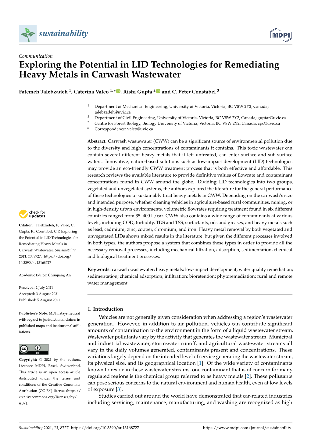 Exploring the Potential in LID Technologies for Remediating Heavy Metals in Carwash Wastewater