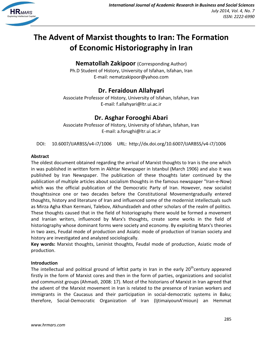 The Advent of Marxist Thoughts to Iran: the Formation of Economic Historiography in Iran