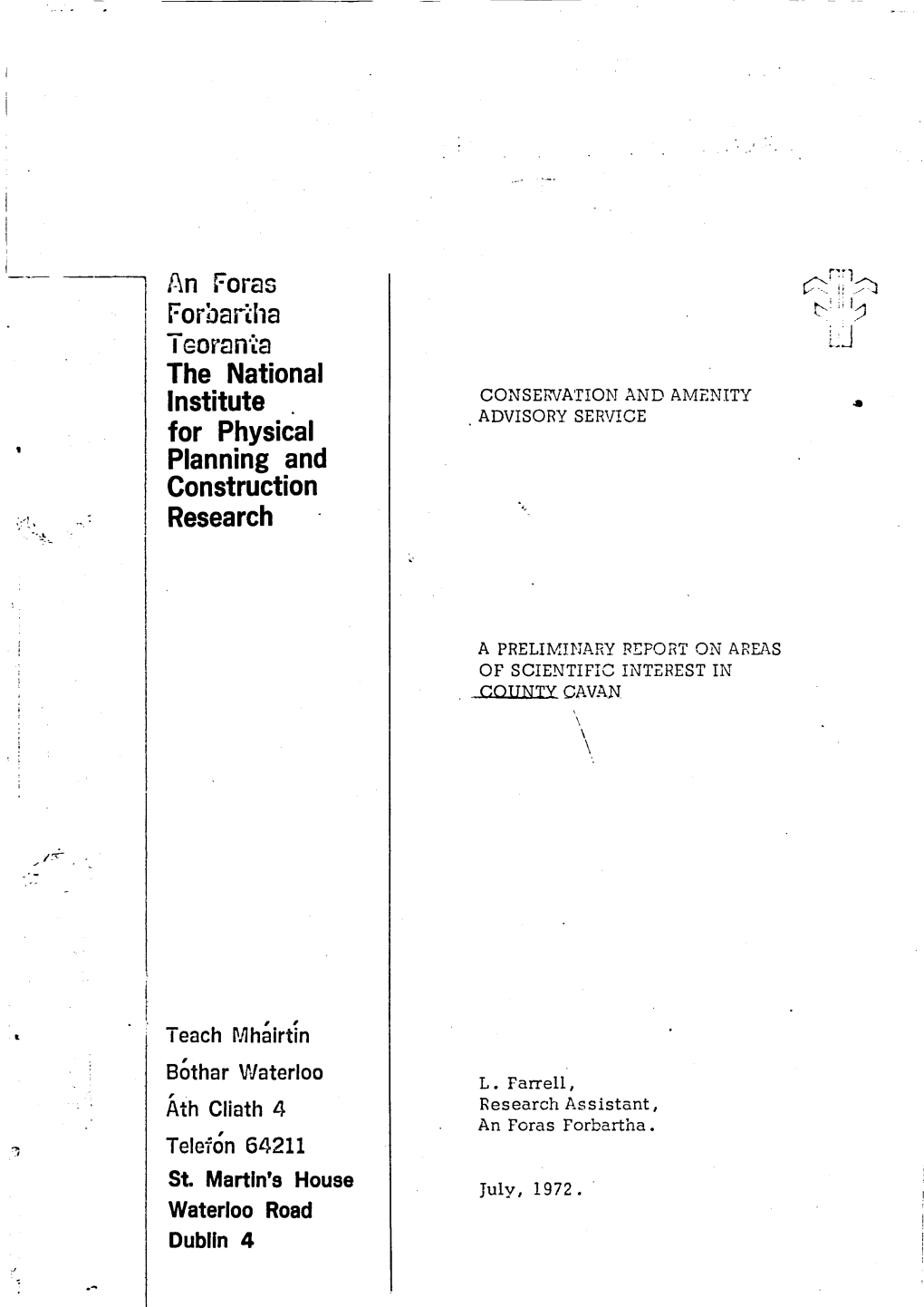 A Preliminary Report on Areas of Scientific Interest in County Cavan