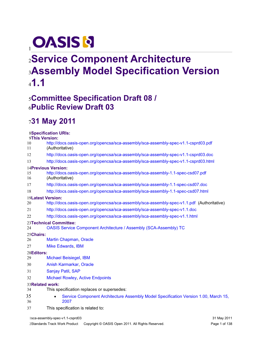 Service Component Architecture Assembly Model Specification V1.1