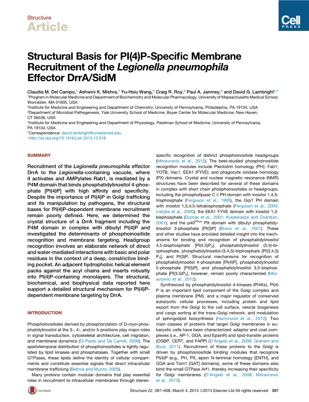 Structural Basis for PI(4)P-Specific Membrane Recruitment of The