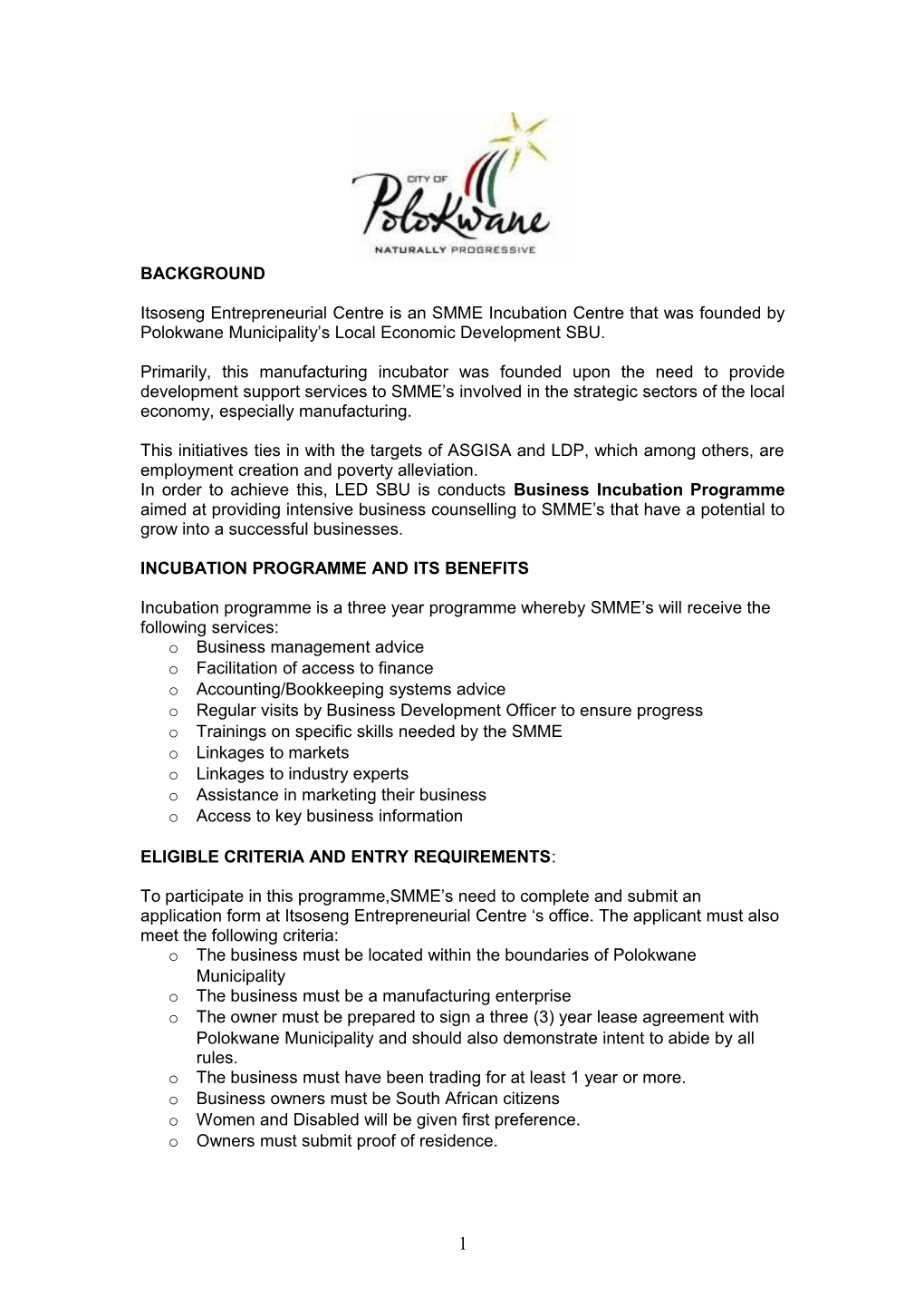 Itsoseng Incubation Programme Application Form